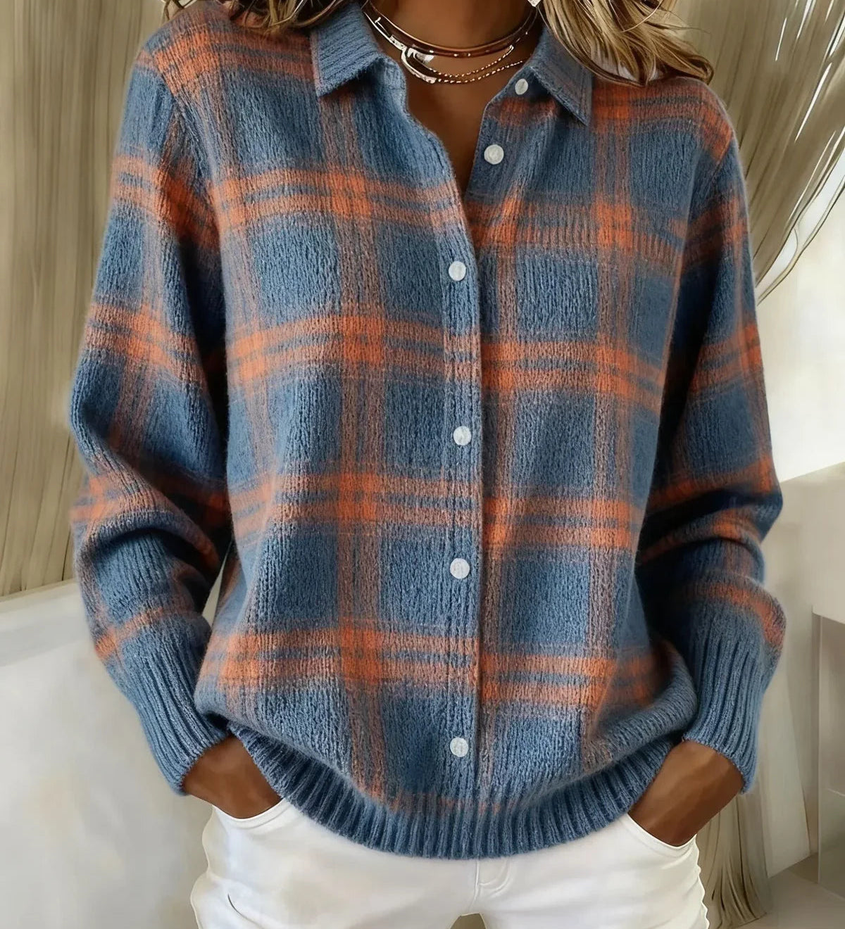 Candela | Veste en Tricot à Carreaux