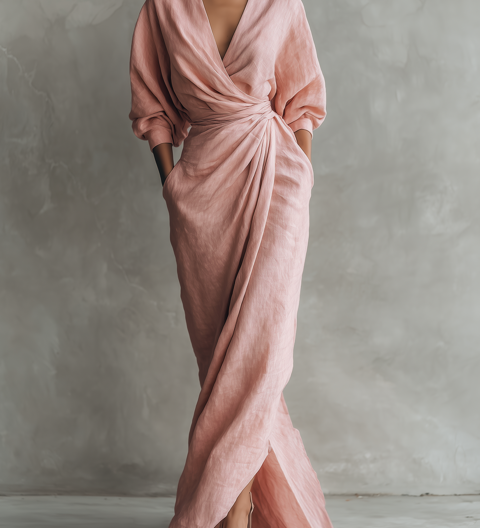 Alessia - Pink Linen Maxi Dress
