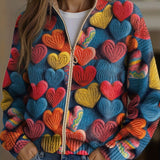 Dorothy - Multicoloured Heart Zip-Up Cardigan