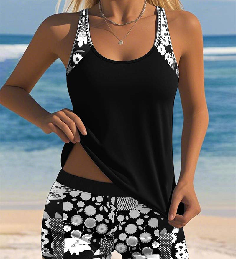 Susan - Swimsuit Tank Top with Printed Boxer Set