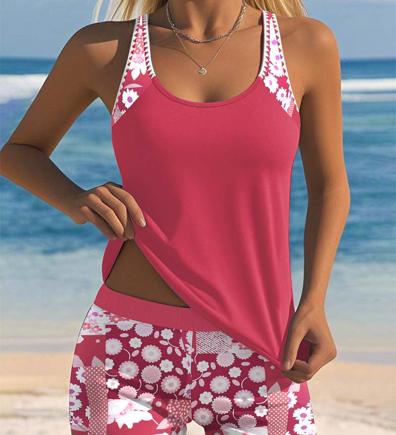 Susan - Swimsuit Tank Top with Printed Boxer Set