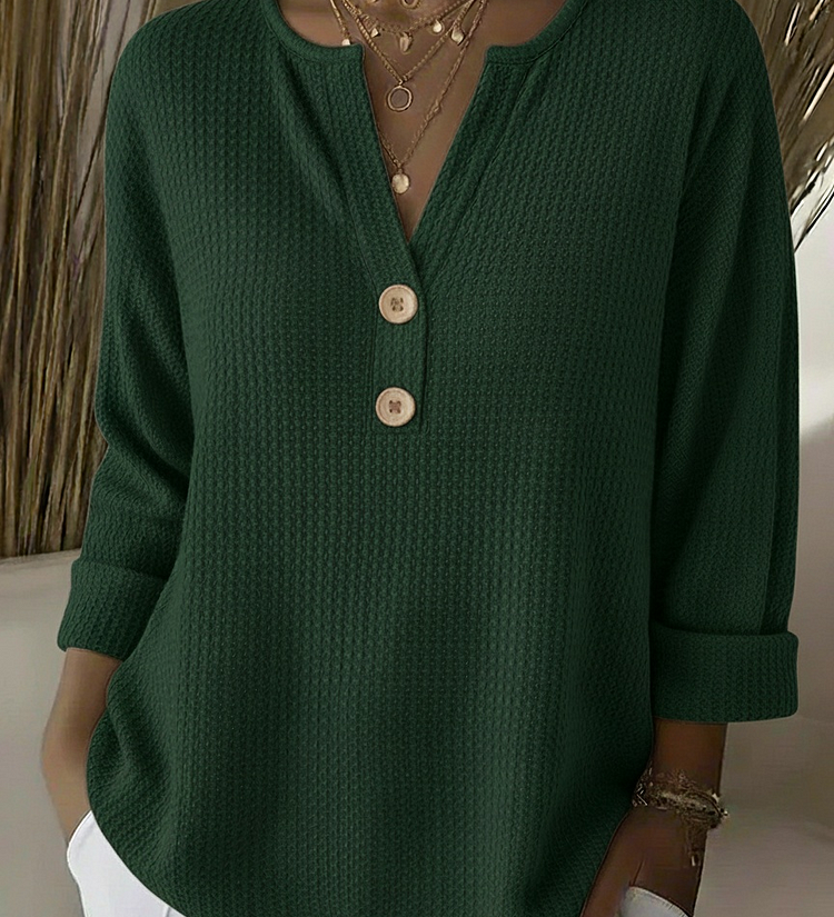 Lucía | T-shirt Henley à Texture Gofrée avec Boutons