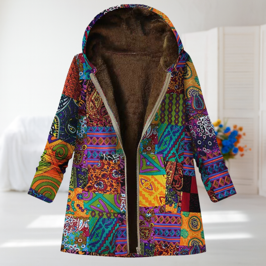 Rosalind - Multicoloured Patchwork Fleece-Lined Coat