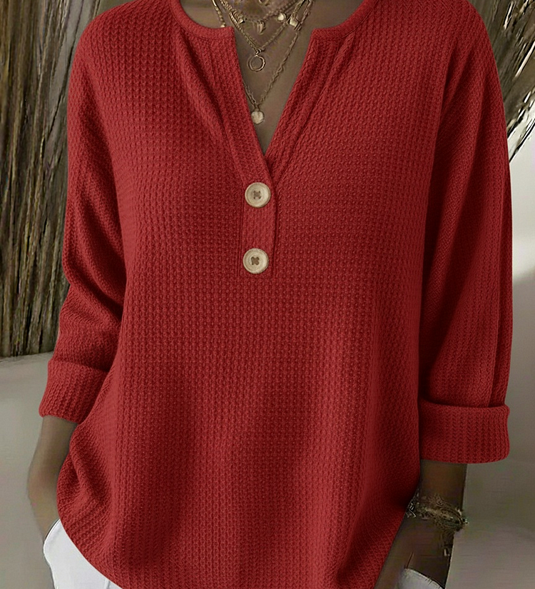 Lucía | T-shirt Henley à Texture Gofrée avec Boutons