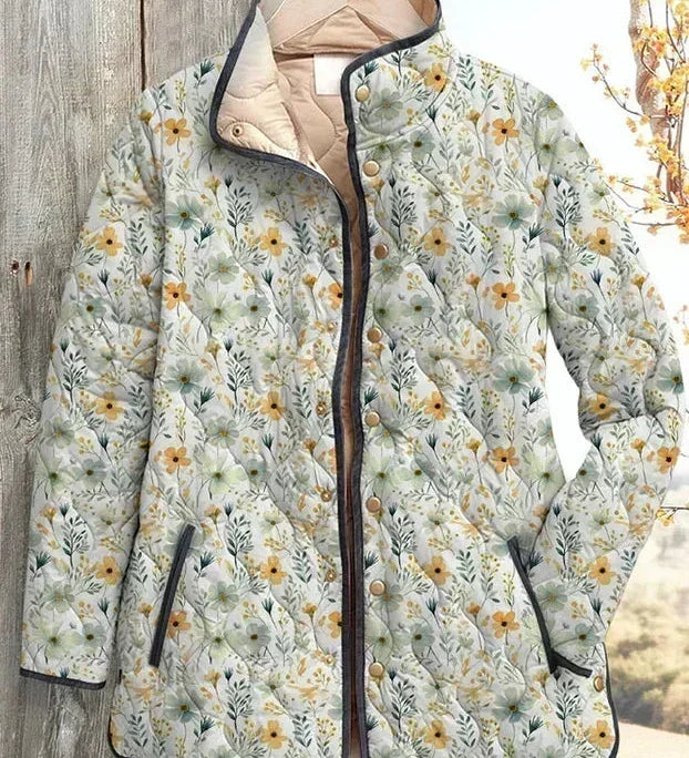 Olivia - Cream Wildflower Quilted Jacket