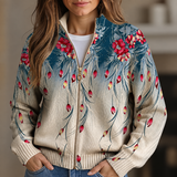 Beatrice - Gradient Peacock Feather Zip-Up Cardigan