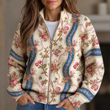 Vivian - Climbing Rose Ribbon Zip-Up Cardigan