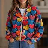 Dorothy - Multicoloured Heart Zip-Up Cardigan