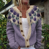 Joelle - Purple Flower Print Button Cardigan