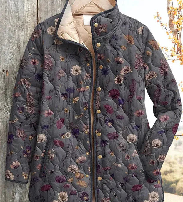 Annie - Grey Floral Diamond Quilted Jacket