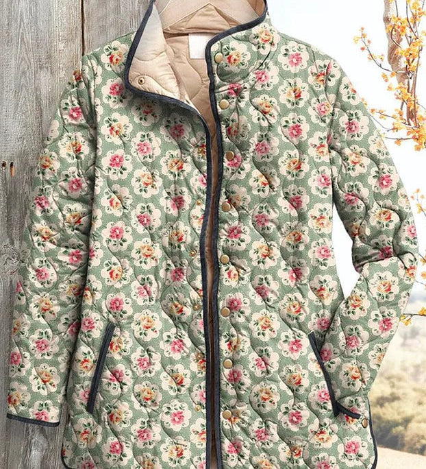 Celeste - Sage Green Floral Quilted Jacket