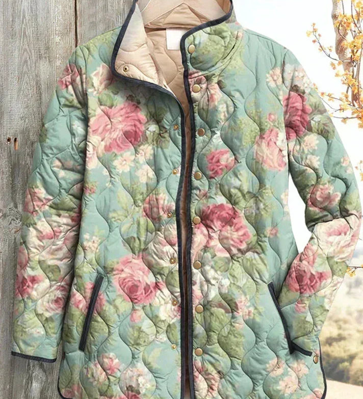 Juliet - Sage Floral Diamond Quilted Jacket