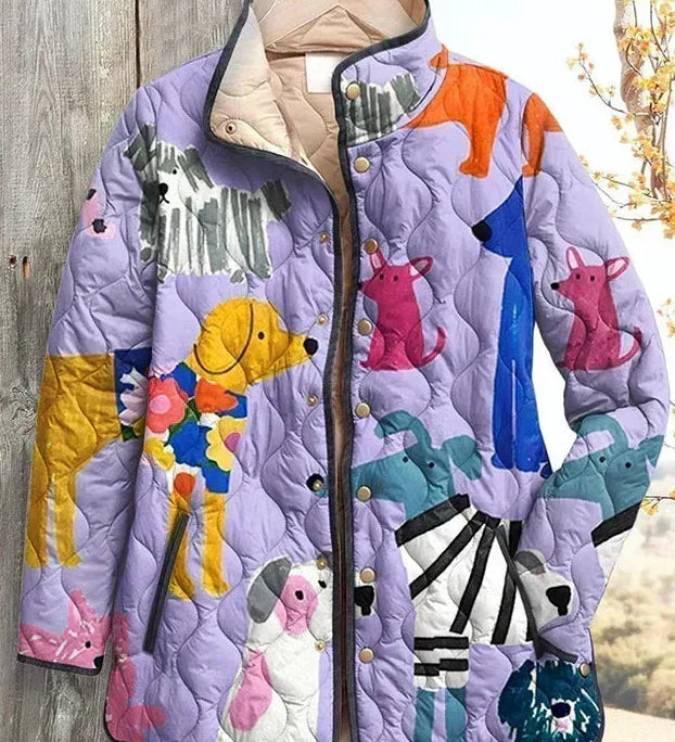 Lena - Lavender Dog Print Quilted Jacket