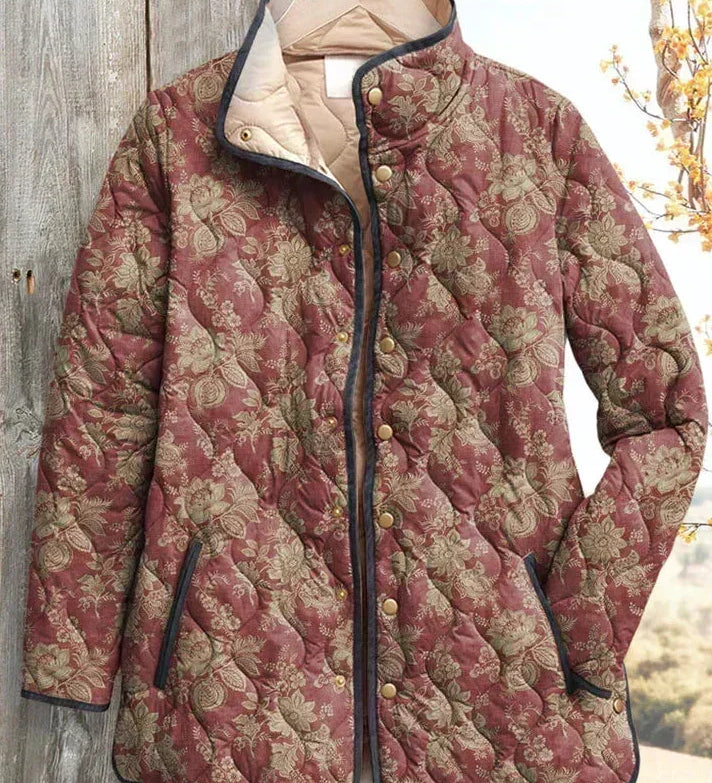 Stephanie - Deep Dusty Rose Floral Quilted Jacket