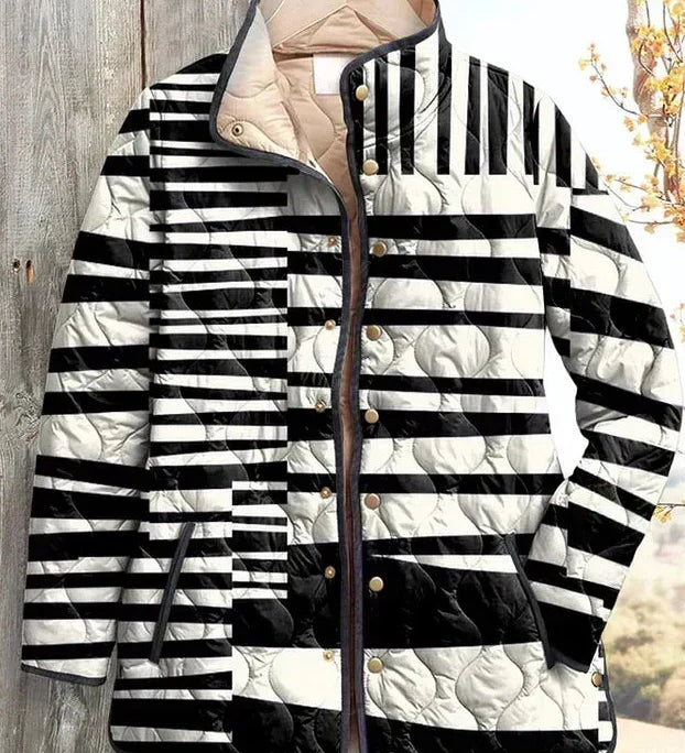 Adelaide - Black and White Striped Quilted Jacket