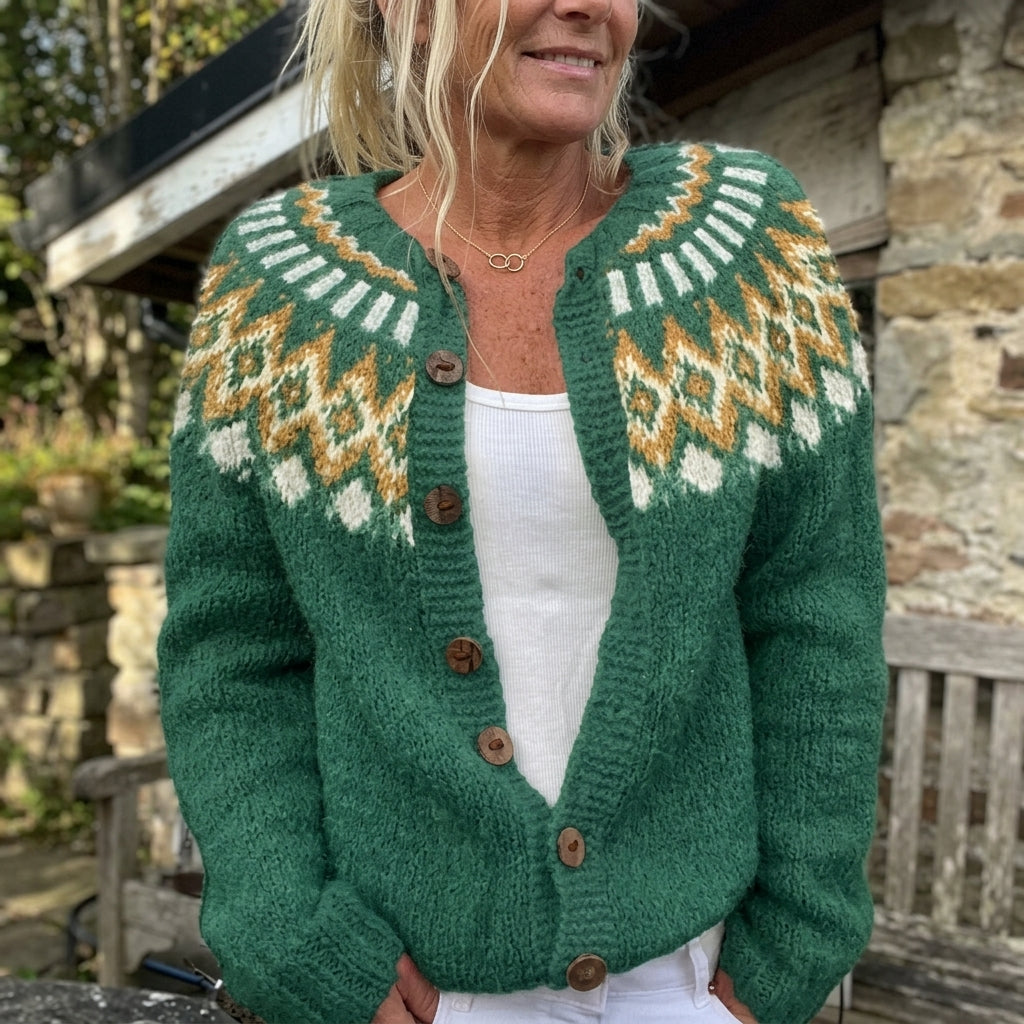 Angela - Norwegian Print Button Cardigan