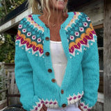 Angela - Norwegian Print Button Cardigan