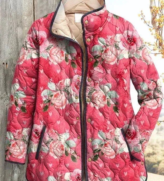 Aurora - Pink Floral Heart Quilted Jacket