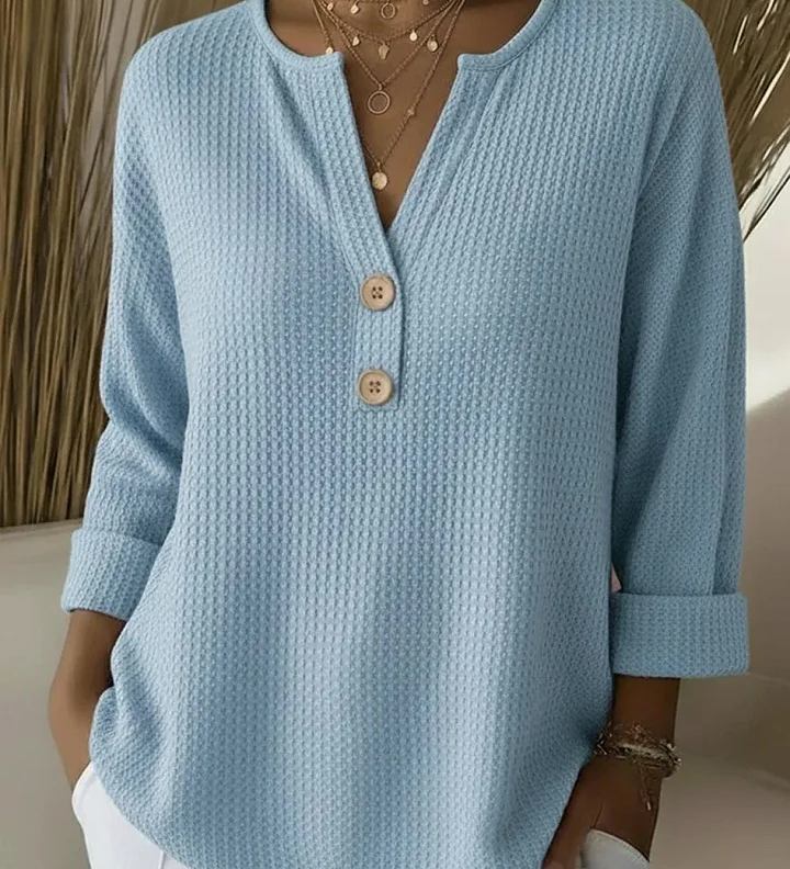 Lucía | T-shirt Henley à Texture Gofrée avec Boutons