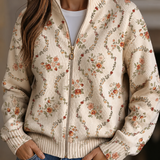 Joyce - Cream Floral Zip-Up Cardigan