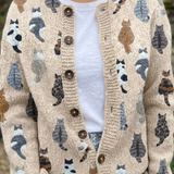 Penny - Cozy Cat Print Button Cardigan