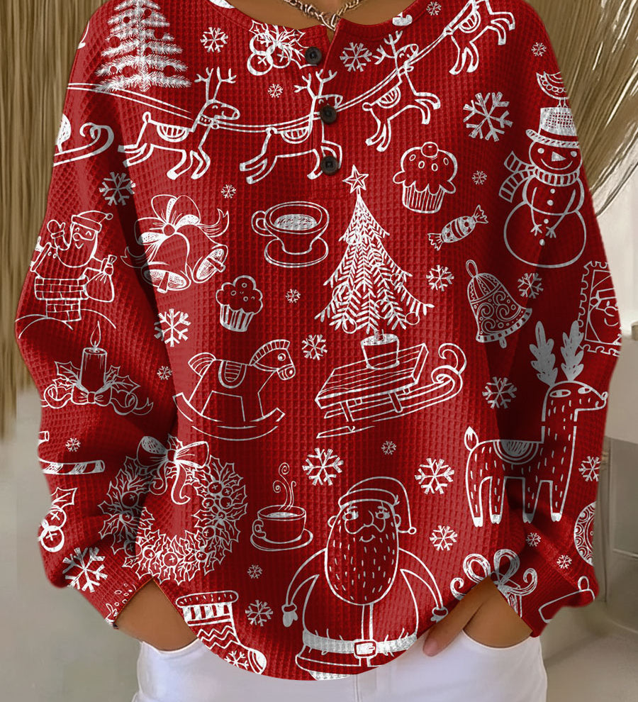 Caroline - Red Christmas Sweater with White Motifs