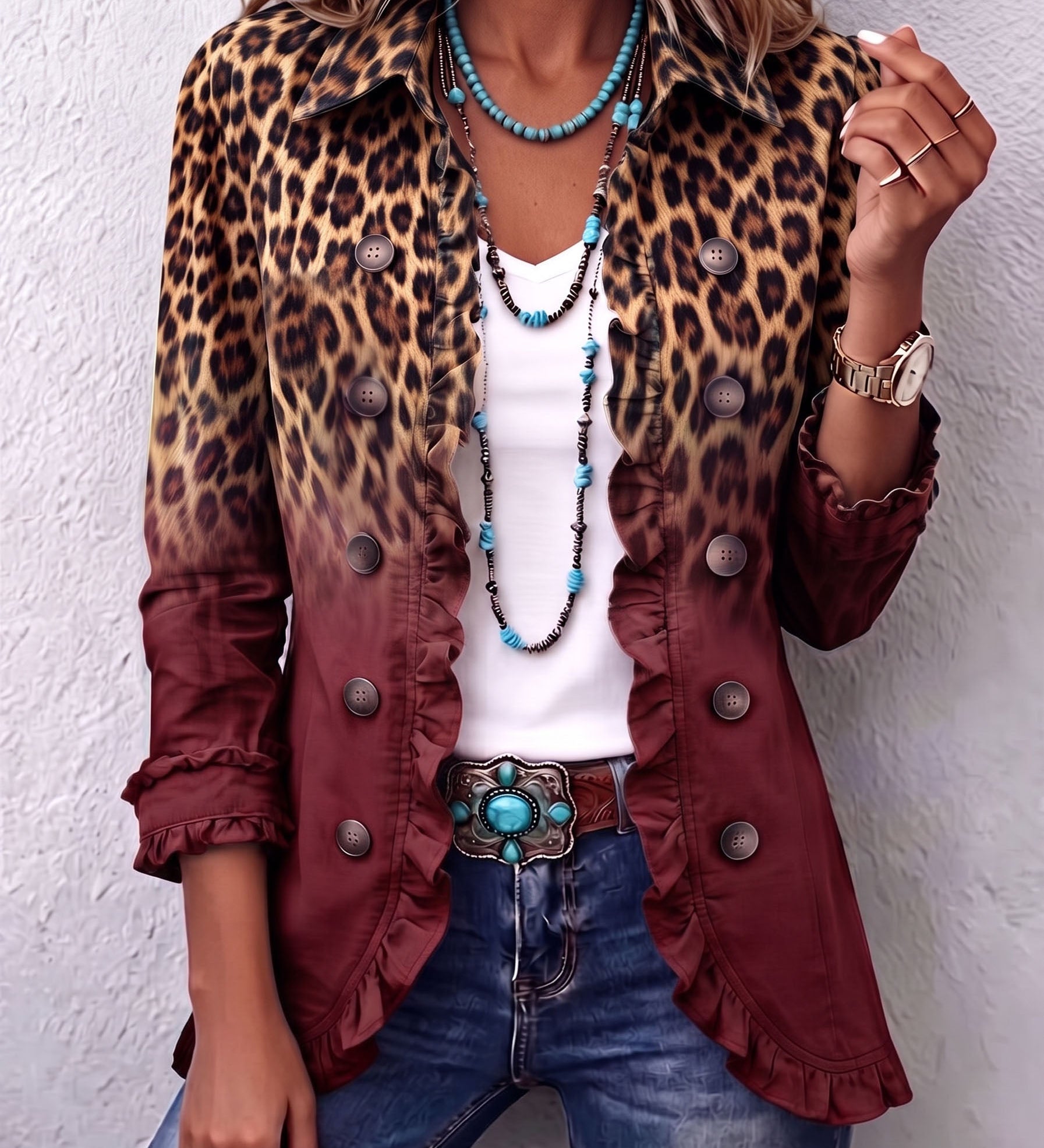 Cassandre | Blazer Léopard Dégradé à Volants