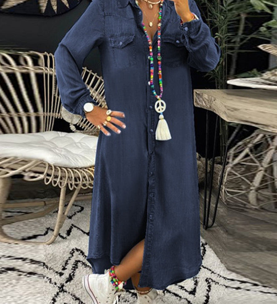 Helen - Casual Elegant Long Denim Shirt Dress