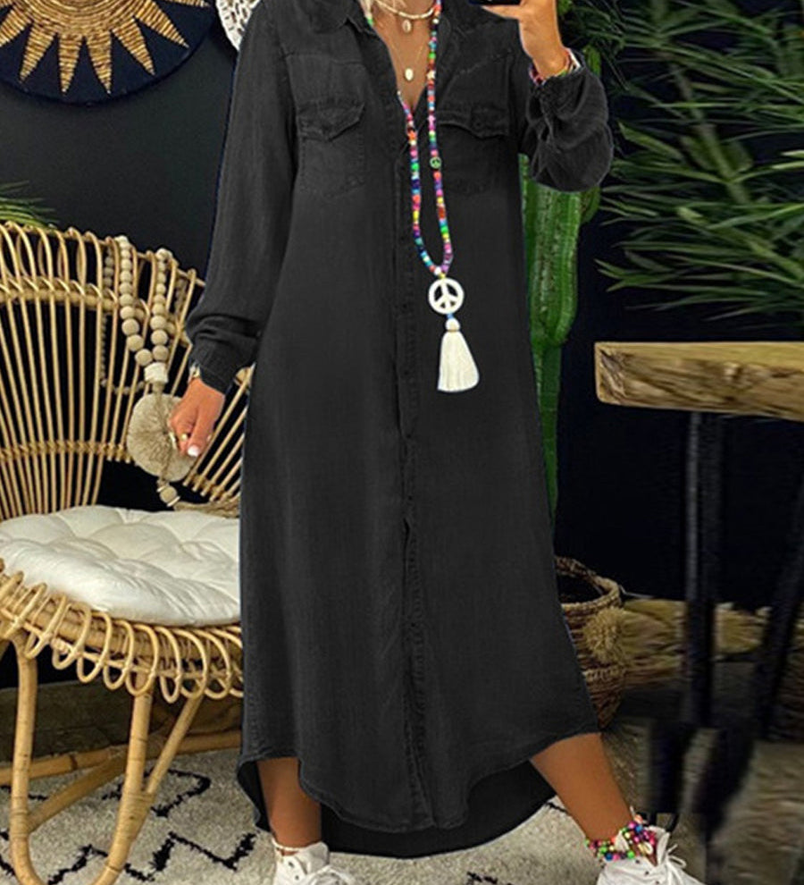 Helen - Casual Elegant Long Denim Shirt Dress