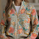 Shirley - Vintage Garden Floral Zip-Up Cardigan